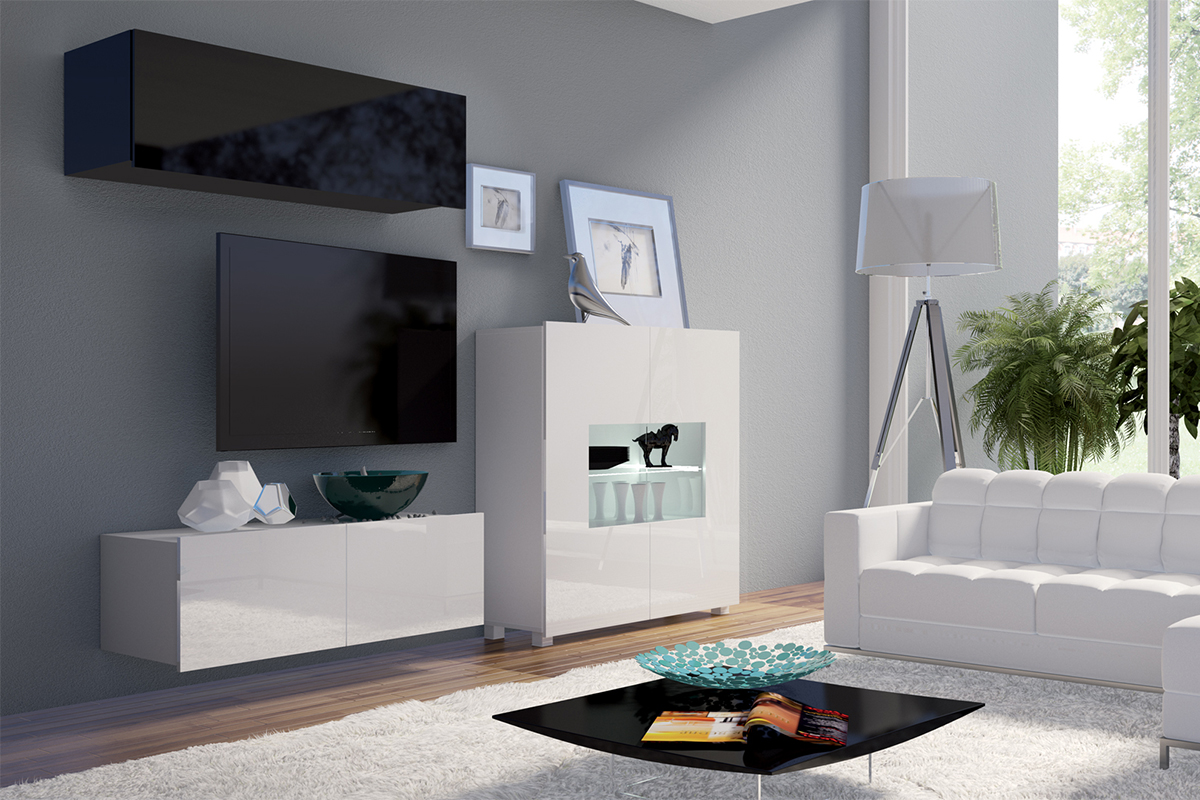 Meblościanka Kirdon z komodą i wiszącą półką Czarny / Biały - zdjęcie 5