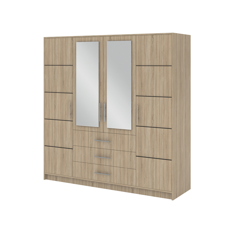 Szafa z lustrem Neptun 196x200x58 cm ze srebrnymi uchwytami Dąb sonoma jasny - zdjęcie 2