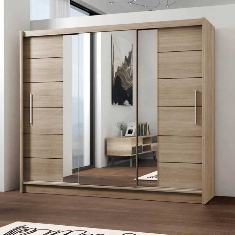 Szafa trzydrzwiowa Urania z lustrem 250 cm Dąb sonoma jasny  - zdjęcie 1