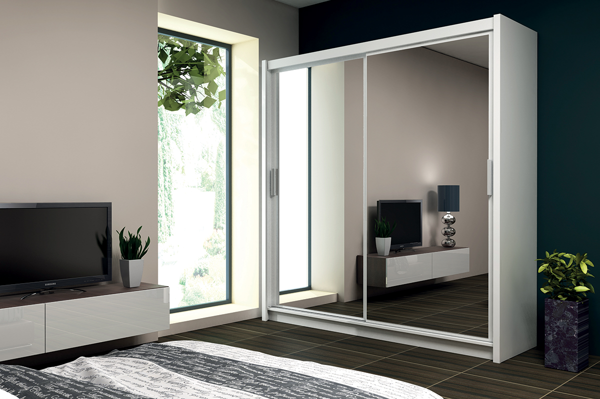 Szafa Peili przesuwna z lustrem 203 cm Biały  - zdjęcie 2