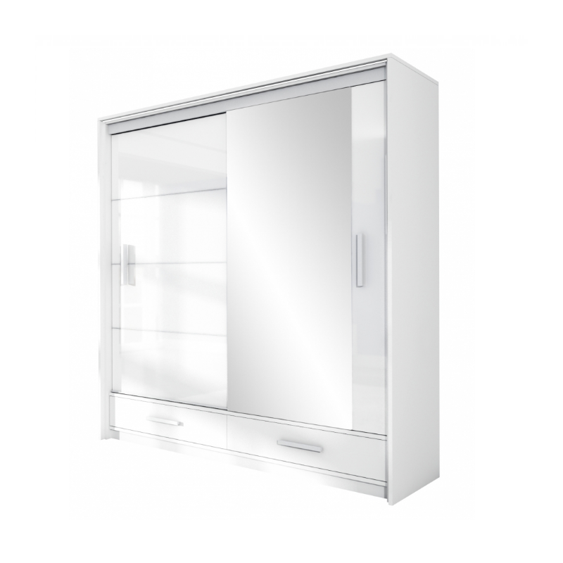 Szafa Fylde przesuwna z lustrem 208x225x61 cm Biały mat / Biały połysk - zdjęcie 1