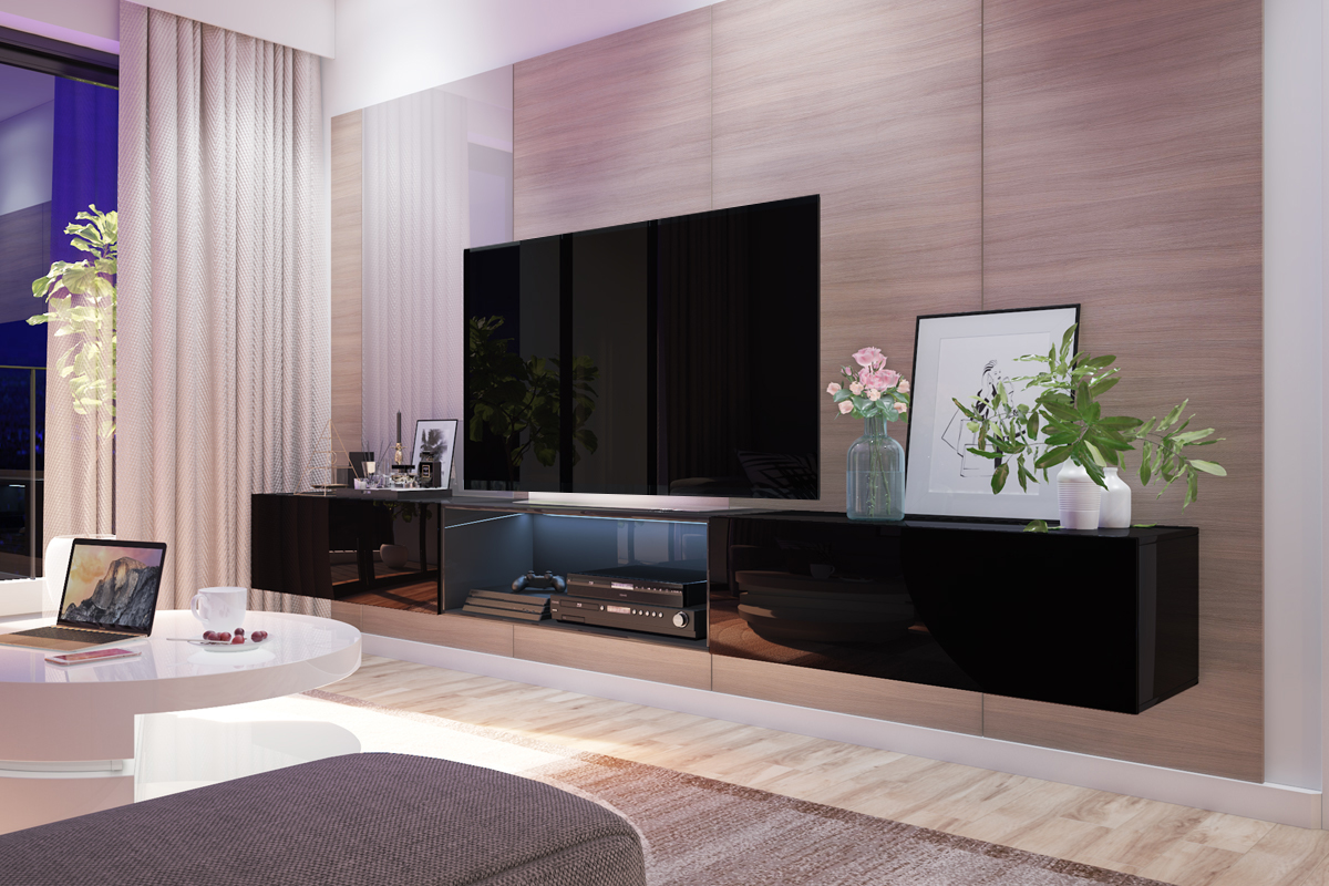 Szafka RTV Larka 300 cm Czarny  - zdjęcie 3