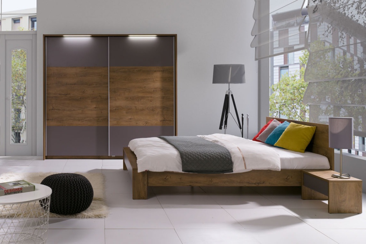 Szafka nocna Elmona Dąb burgundzki / Szary - zdjęcie 1