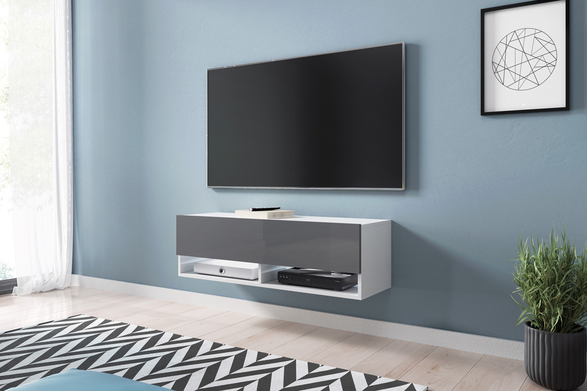 Szafka RTV Wander 100 cm Biały mat / Szary połysk  - zdjęcie 11