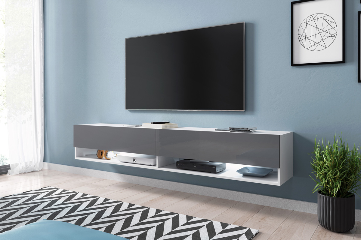 Szafka RTV Wander 180 cm Biały mat / Szary połysk  - zdjęcie 12