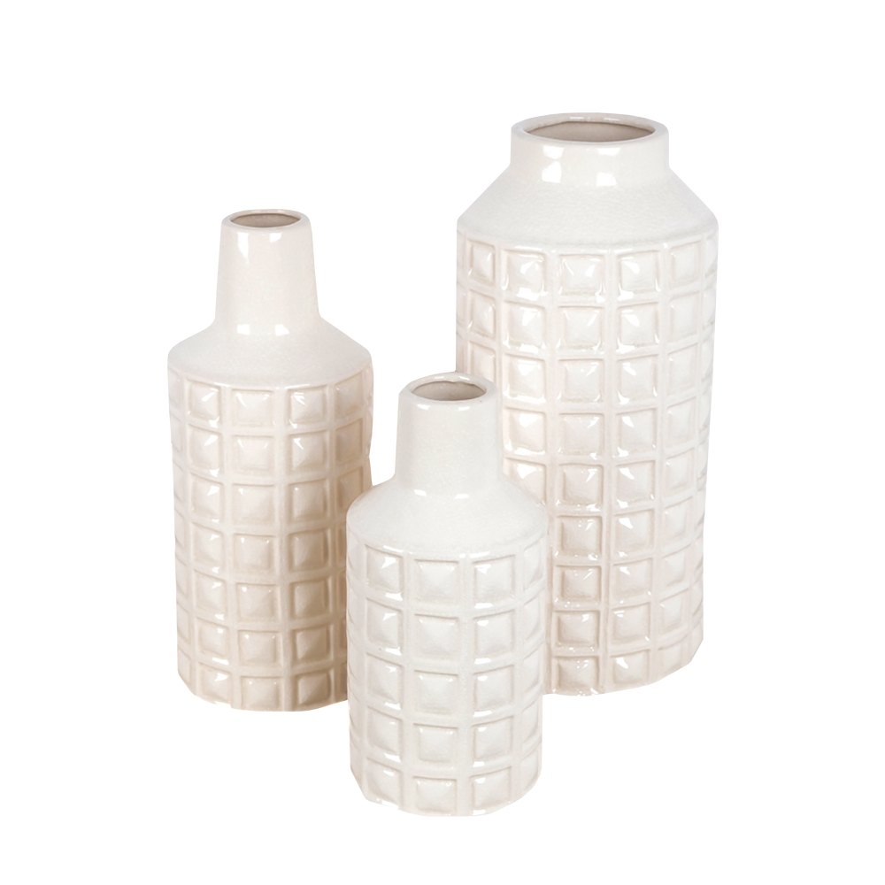 Wazon tłoczony w kwadraciki beżowy - zdjęcie 1