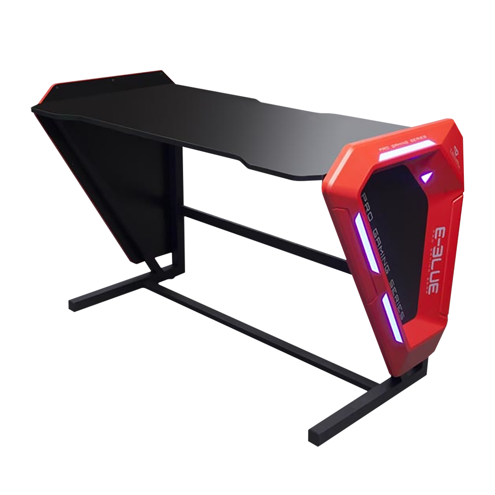 Biurko gamingowe E-Blue 125x62 cm czarno-czerwone z podświetlaniem - zdjęcie 1
