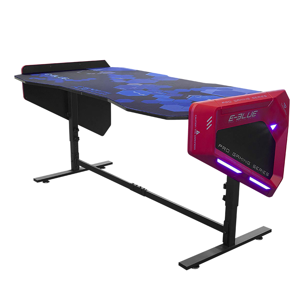 Biurko gamingowe E-Blue Hex 165x88 cm czarno-czerwone z podświetlaniem i regulowaną wysokością - zdjęcie 1