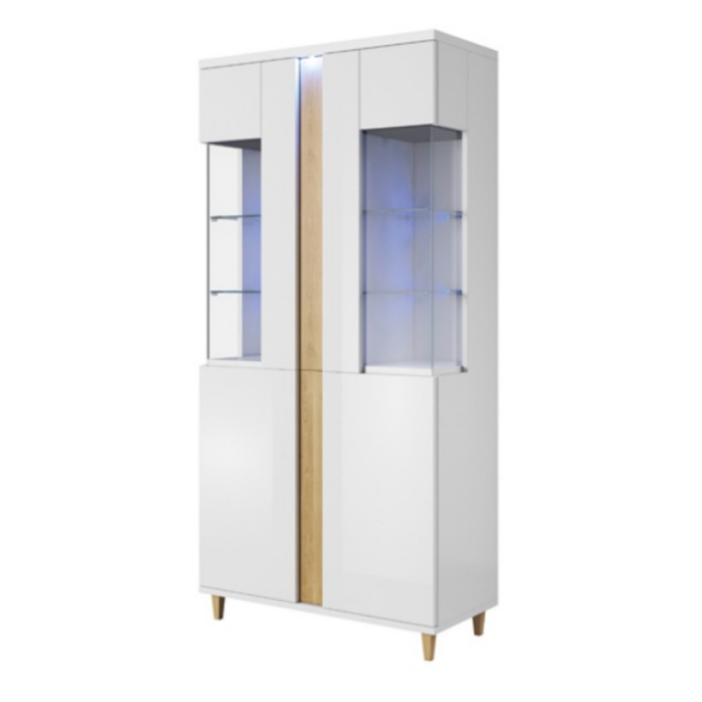 Witryna stojąca Mudien z drewnianą wstawką 90 cm wysoka - zdjęcie 1