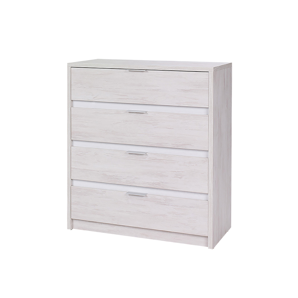 Komoda Rikno z czterema szufladami Dąb biały / Biały połysk 