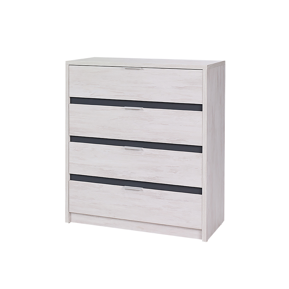 Komoda Rikno z czterema szufladami Dąb biały / Grafit połysk