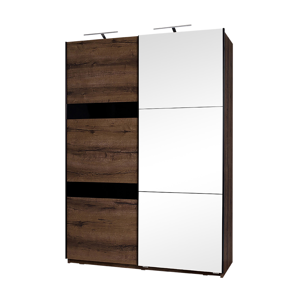 Szafa Rikno 150 cm z lustrem Dąb monastery / Czarny połysk  - zdjęcie 1