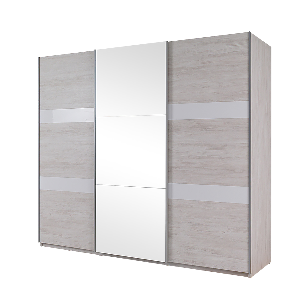 Szafa Rikno 250 cm z lustrem Dąb biały / Biały połysk - zdjęcie 1