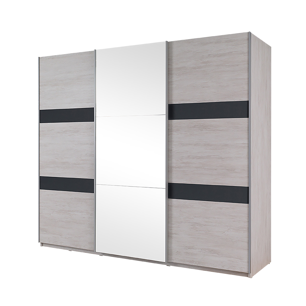 Szafa Rikno 250 cm z lustrem Dąb biały / Grafit połysk  - zdjęcie 1