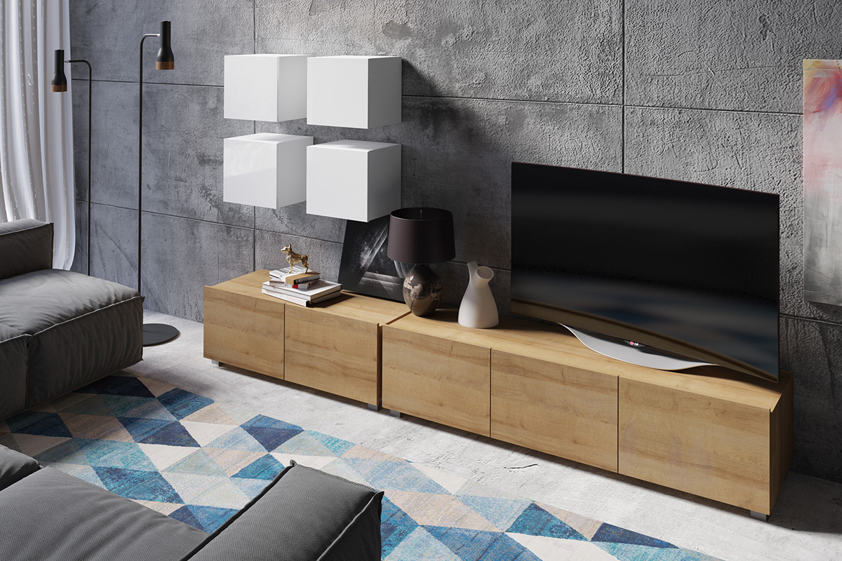 Meblościanka Kirdon z kubikami Dąb złoty / Biały - zdjęcie 5