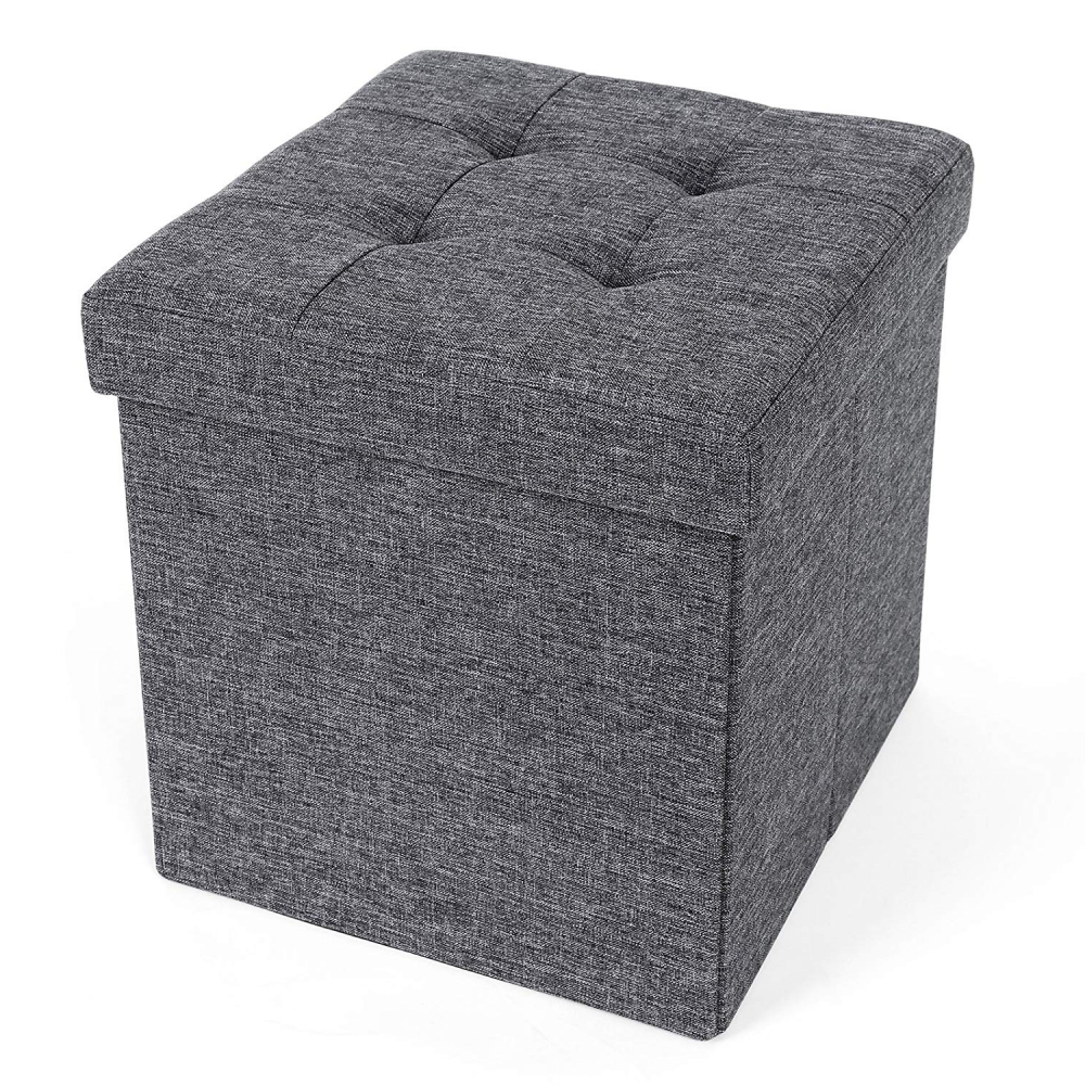 Pufa Louta 38x38 cm grafitowa z pikowanym siedziskiem i schowkiem - zdjęcie 1