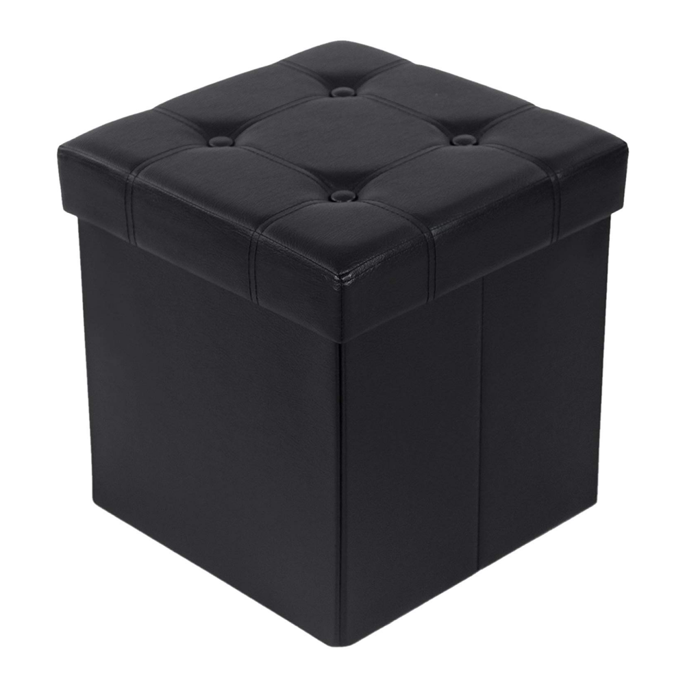 Pufa Louta 38x38 cm czarna z pikowanym siedziskiem i schowkiem - zdjęcie 1