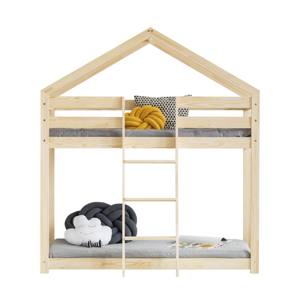 Łóżko piętrowe Dalidda domek z drabinką z przodu 90x160 cm  - zdjęcie 1