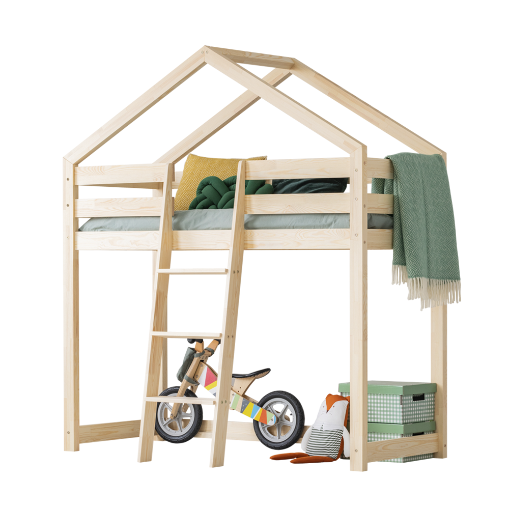 Łóżko Dalidda domek z antresolą z drabinką z przodu 90x160 cm  - zdjęcie 1