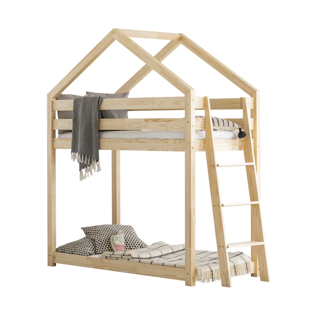 Łóżko piętrowe Dalidda domek z drabinką z boku 70x140 cm  - zdjęcie 1