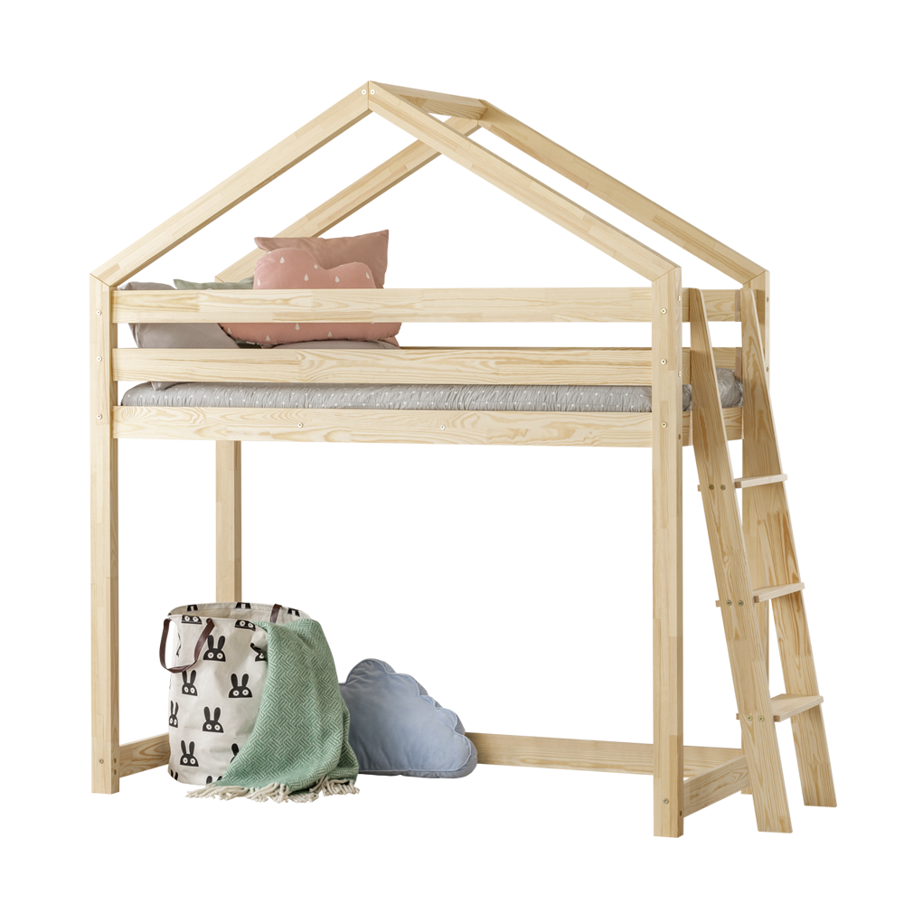 Łóżko Dalidda domek z antresolą z drabinką z boku 70x160 cm  - zdjęcie 1