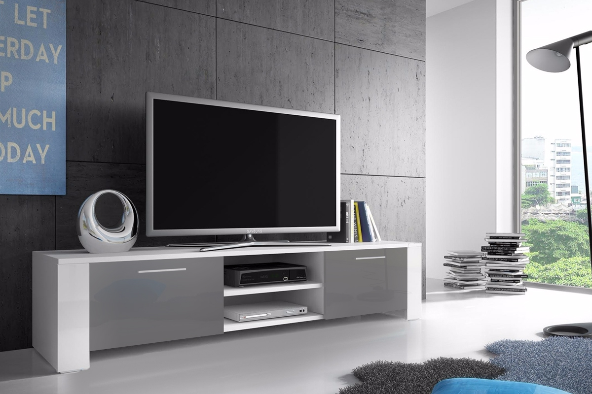 Szafka RTV Goallen Biały mat / Szary połysk  - zdjęcie 5