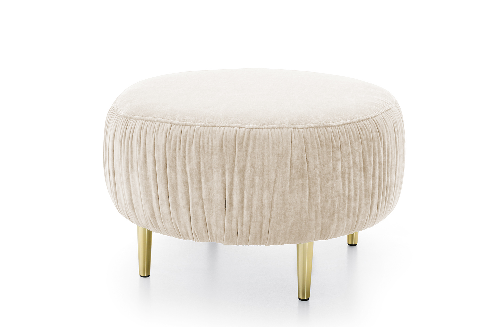 Pufa okrągła Portaris o średnicy 68 cm na złotych nogach beżowy velvet łatwoczyszczący - zdjęcie 1