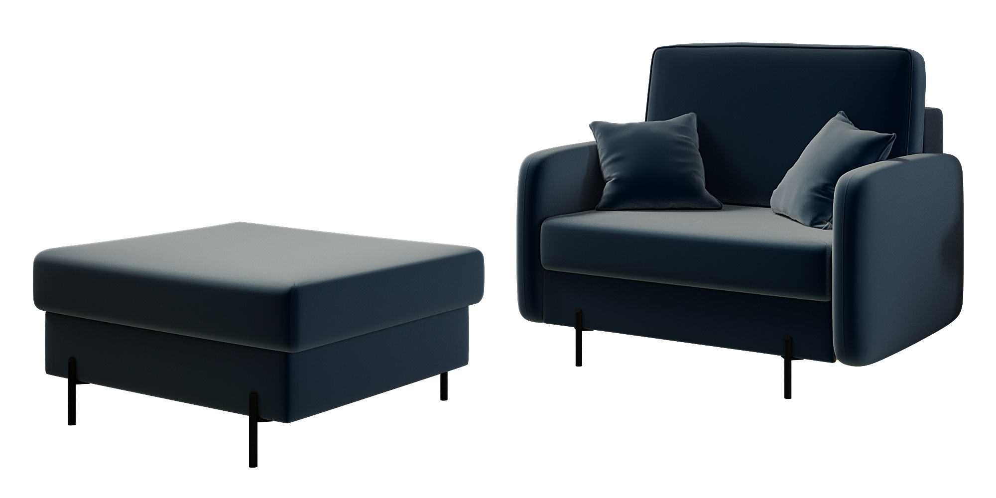 Fotel kubełkowy z podnóżkiem Solferina granatowy welur - zdjęcie 1