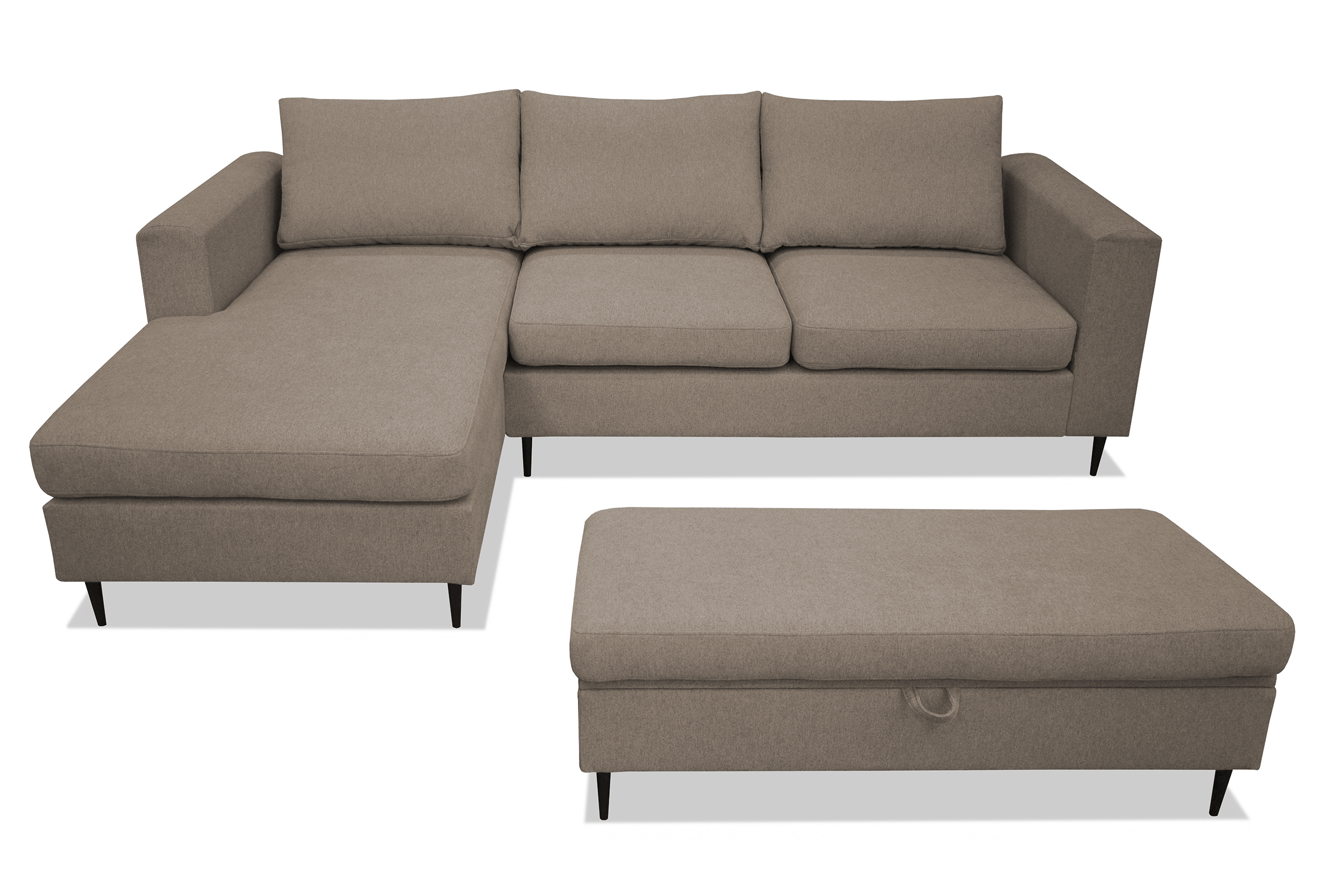 Narożnik z funkcją spania Barbiano z pufą beżowy plecionka hydrofobowa lewostronny - zdjęcie 1