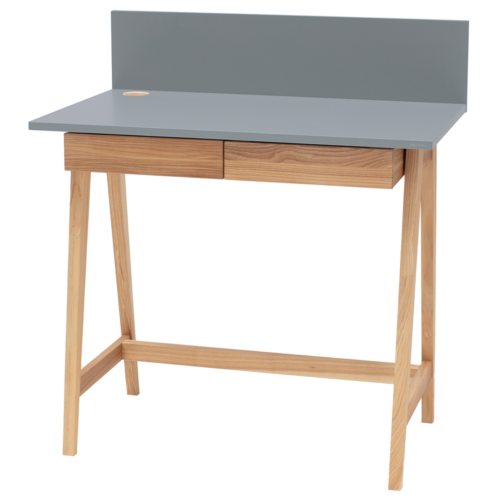Biurko drewniane Luka 85x50 cm z dwoma szufladami Ciemnoszary - zdjęcie 1