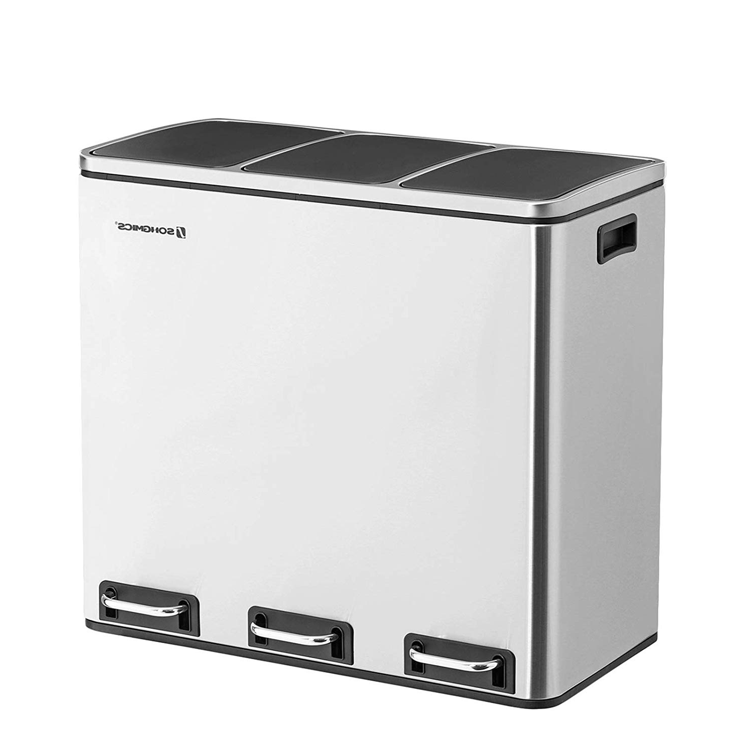 Kosz na śmieci Ecology 54l ze stali nierdzewnej trzykomorowy - zdjęcie 1