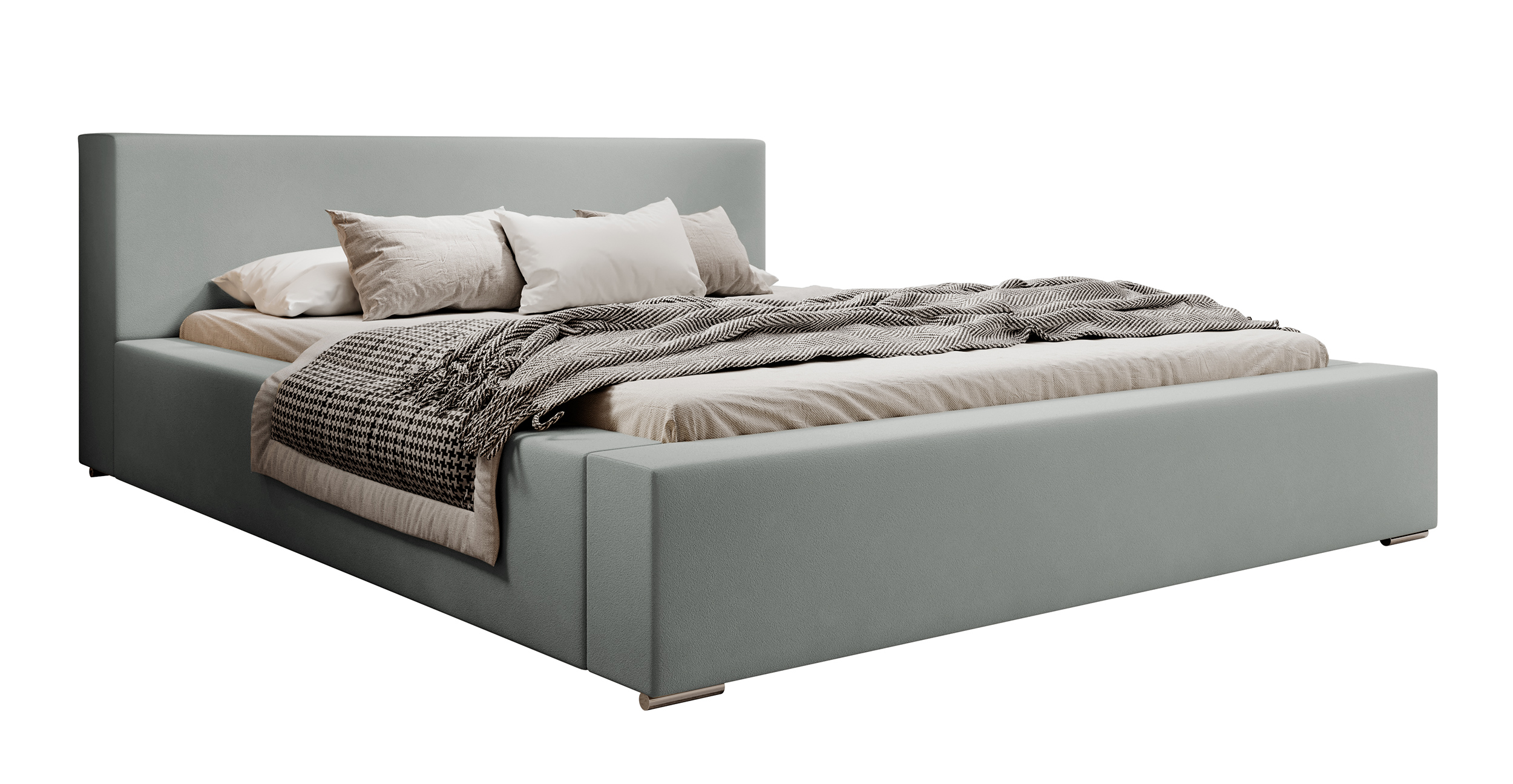 Łóżko tapicerowane 180x200 cm Pancetto z pojemnikiem jasnoszary welur - zdjęcie 1