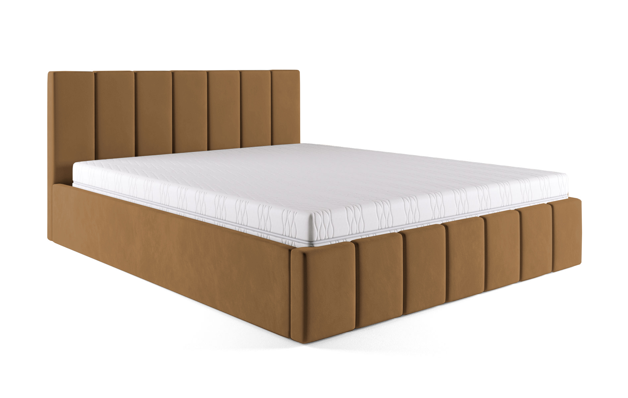 Łóżko tapicerowane 140x200 cm Vanimo miedziane z pojemnikiem steleż drewniany