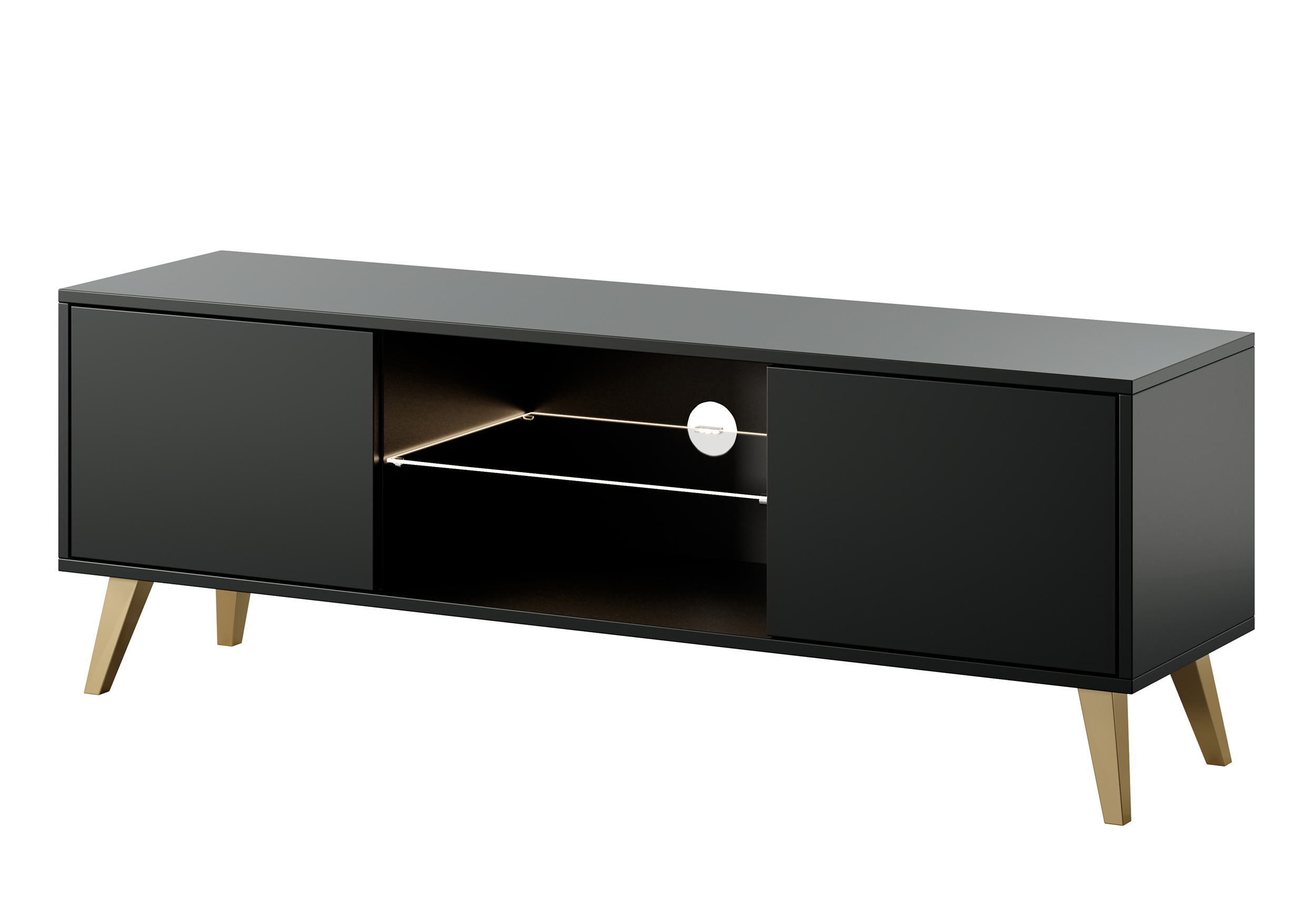 Szafka RTV Savoni II 140 cm czarna ze złotymi nogami