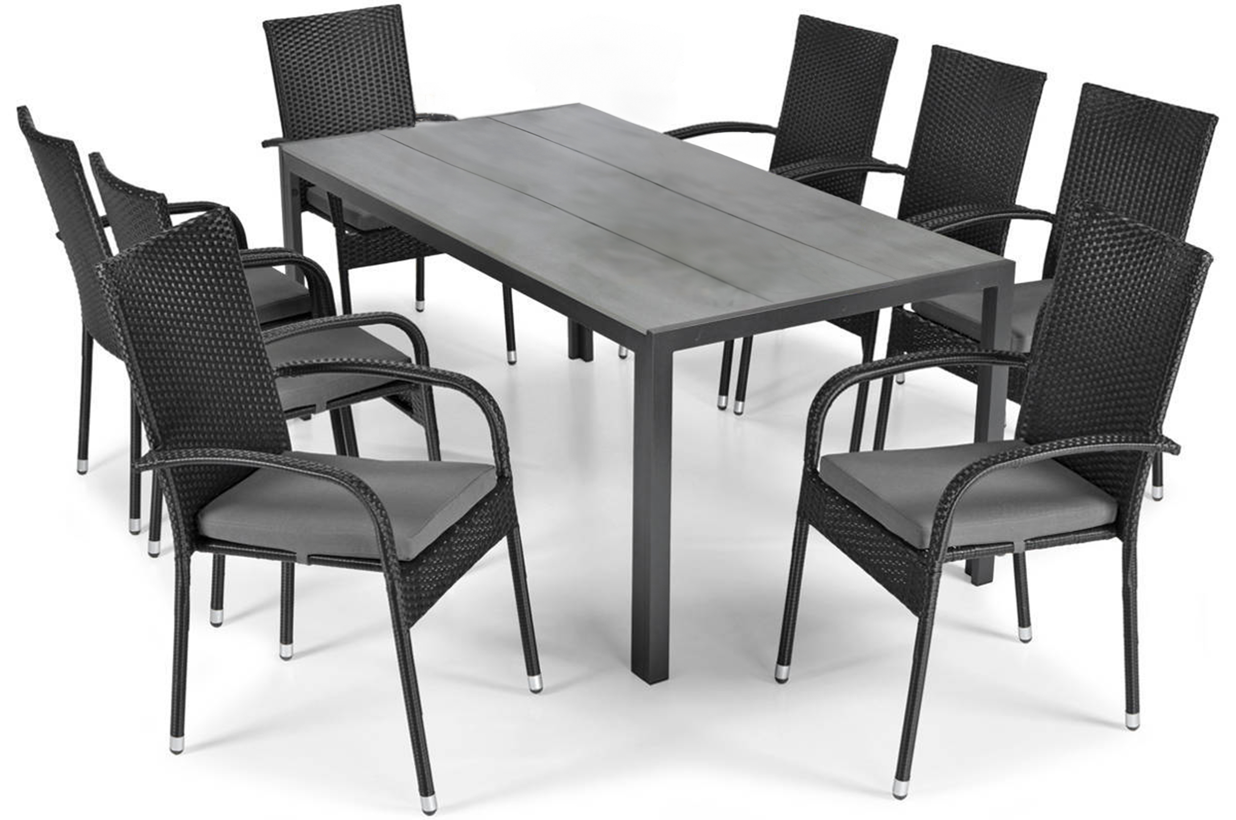 Zestaw mebli ogrodowych Cllands ze stołem obiadowym i krzesłami ośmioosobowy technorattan czarny - zdjęcie 1