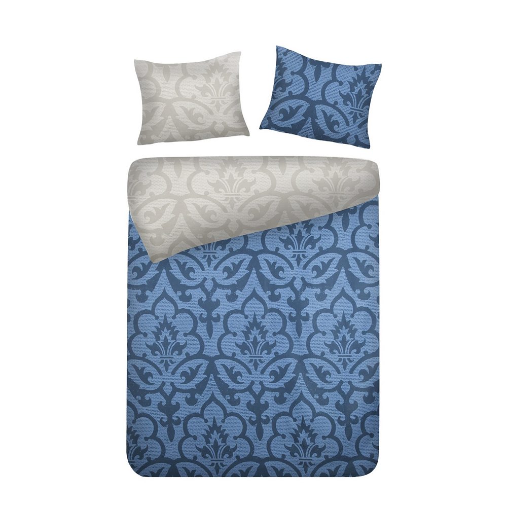 Komplet pościeli dwustronnej Vopiscus 220x200 cm z ornamentowym nadrukiem granatowo-kremowa - zdjęcie 1