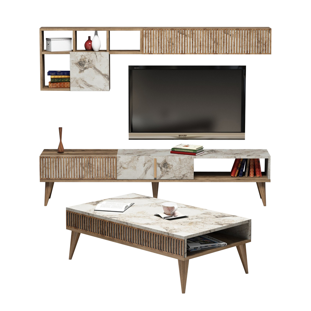 Zestaw mebli Mileina orzech/biały - zdjęcie 1