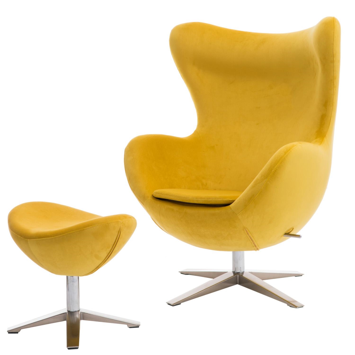 Fotel Jajo Velvet z podnóżkiem żółty