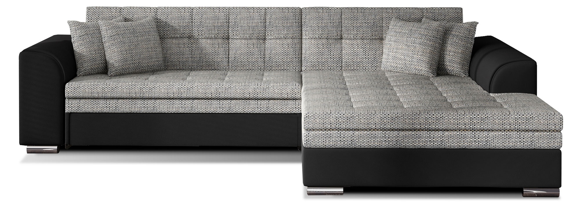 Narożnik z funkcją spania Ralkato L-kształtny szary / czarny ekoskóra / plecionka prawostronny - zdjęcie 1