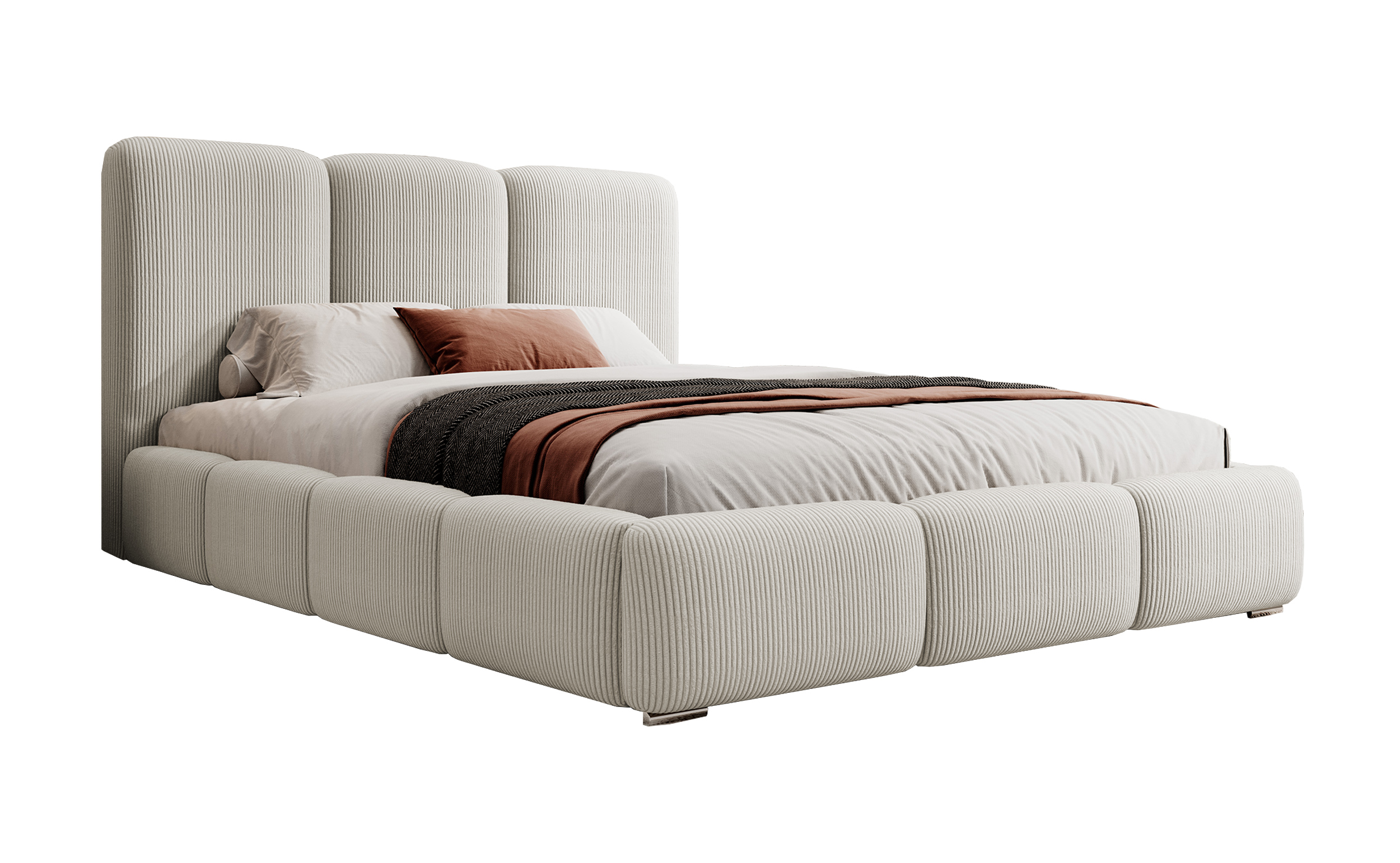 Łóżko tapicerowane 160x200 cm Bauro z pojemnikiem z metalowym stelażem szarobeżowe sztruks - zdjęcie 1