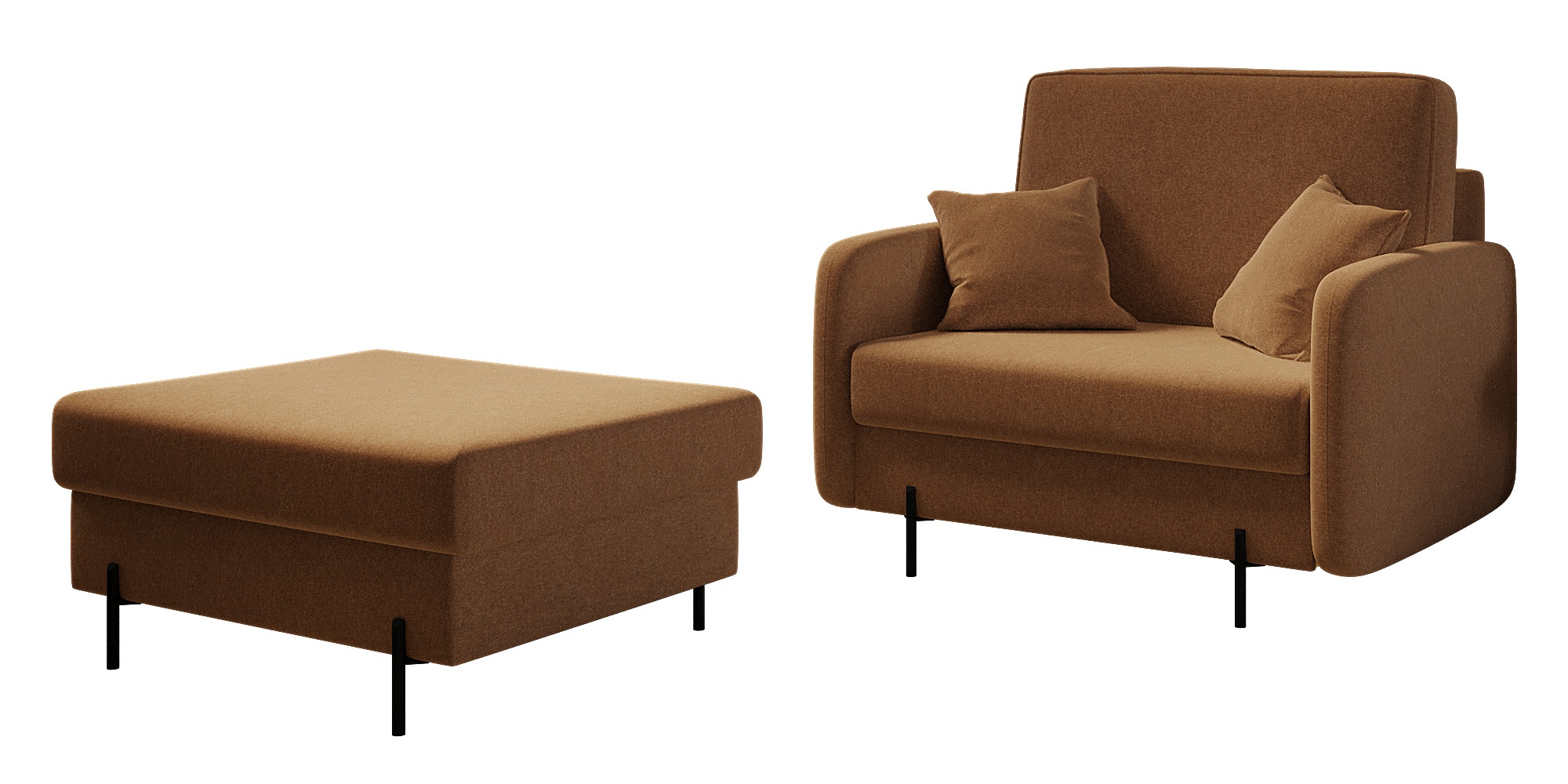 Fotel kubełkowy z podnóżkiem Solferina miedziany w tkaninie łatwoczyszczącej - zdjęcie 1