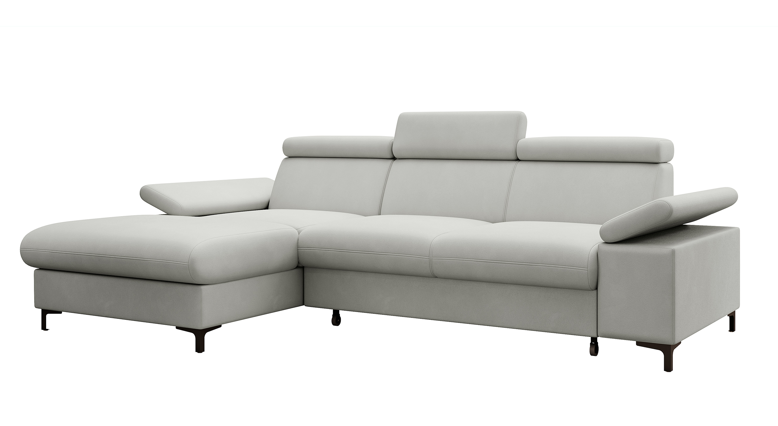 Narożnik z funkcją spania Millefolium L-kształtny z pojemnikiem jasnoszary velvet hydrofobowy lewostronny - zdjęcie 1