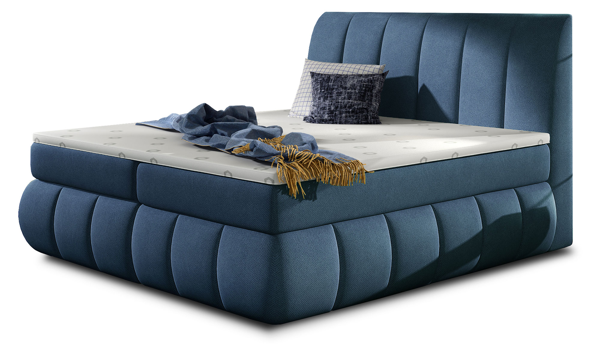 Łóżko kontynentalne Derato 160x200 cm z pojemnikiem granatowe welur - zdjęcie 1