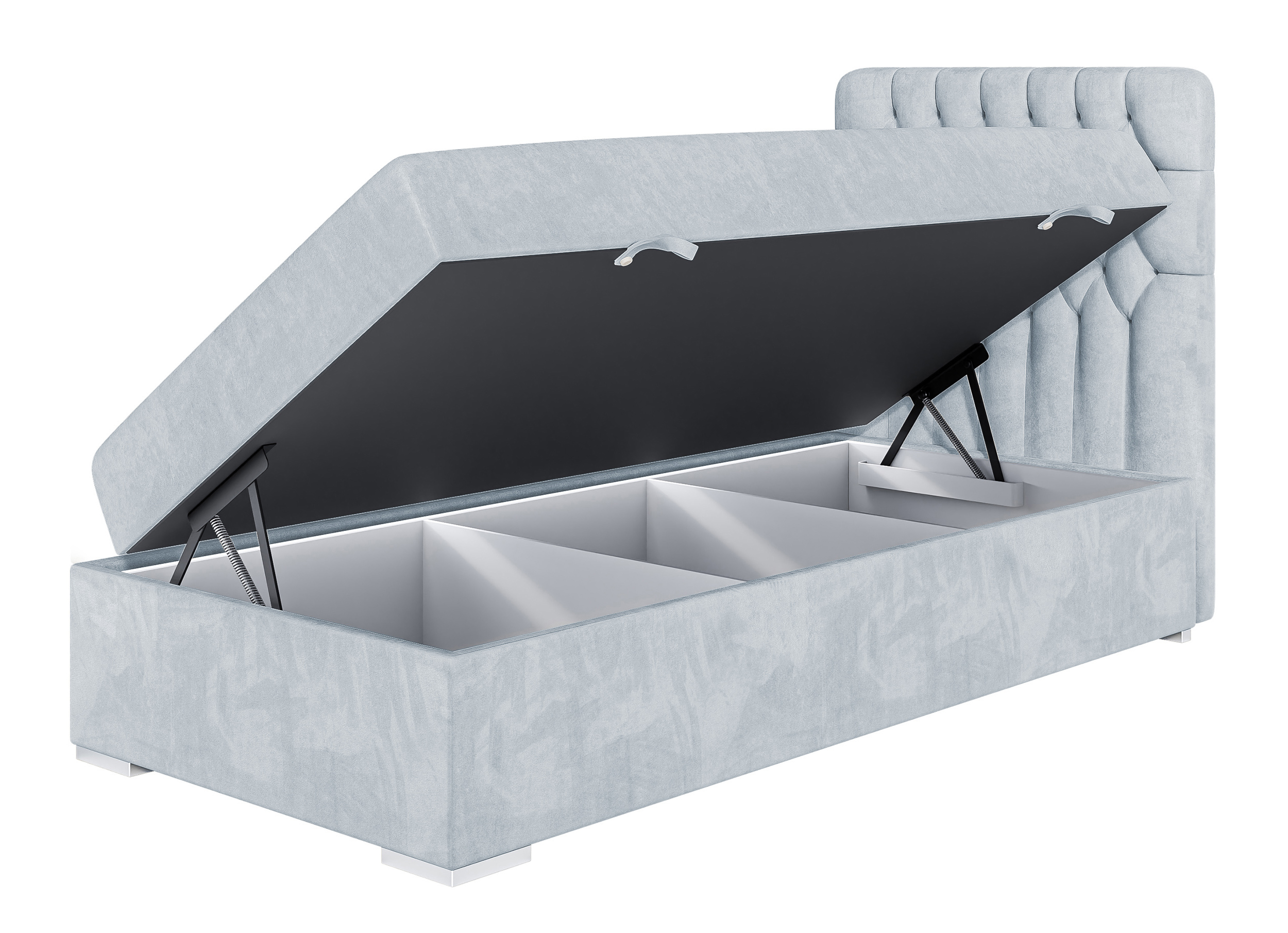 Łóżko kontynentalne 80x200 cm Persival z pojemnikiem i topperem błękitne welur prawostronne - zdjęcie 1