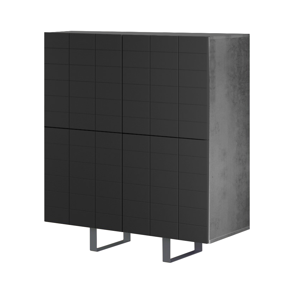 Włoska komoda czterodrzwiowa Gondil 110 cm z przetworzonych butelek PET Beton/Czarny