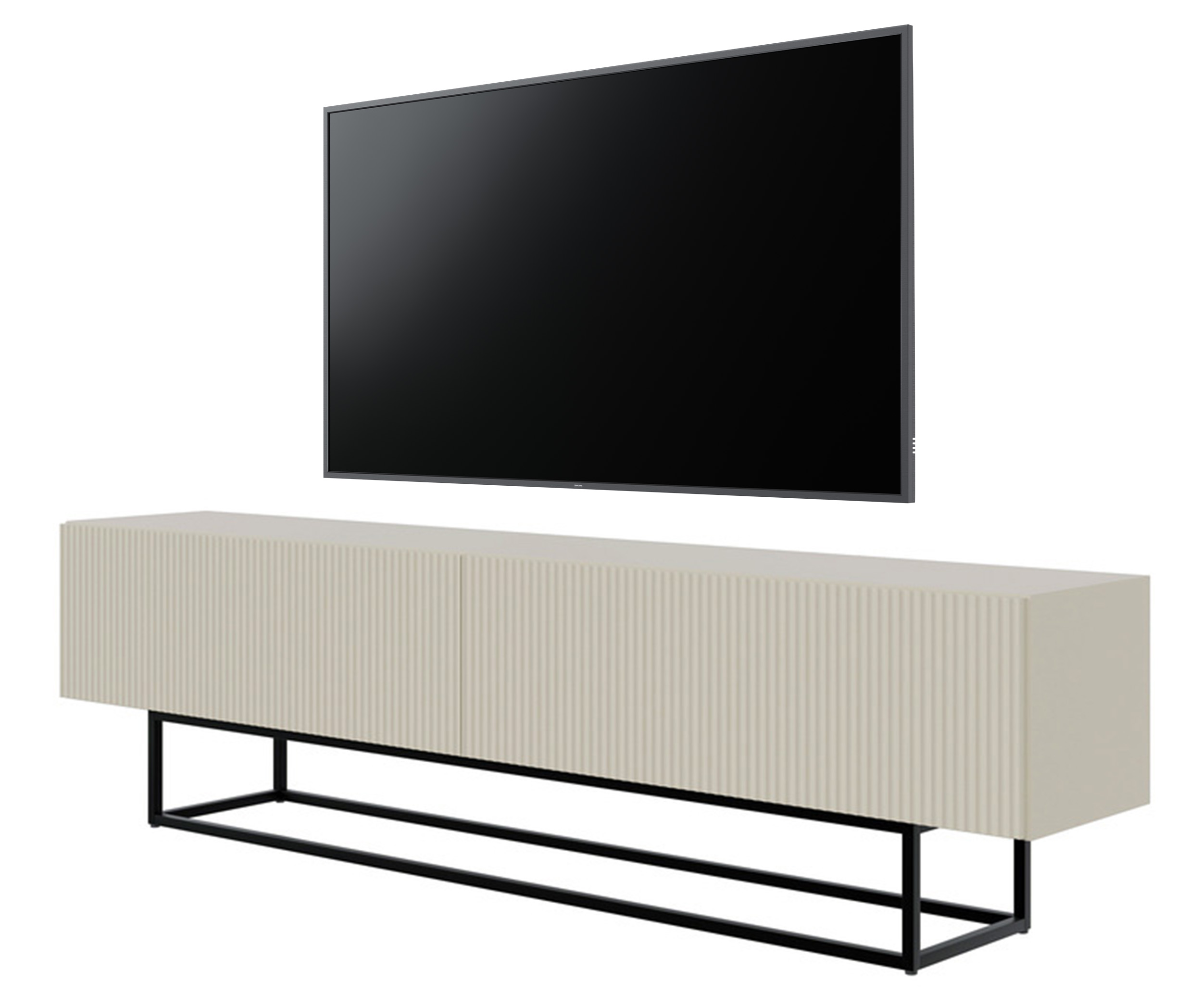 TV-Schrank Veldio 175 cm grau-beige mit schwarzen Beinen