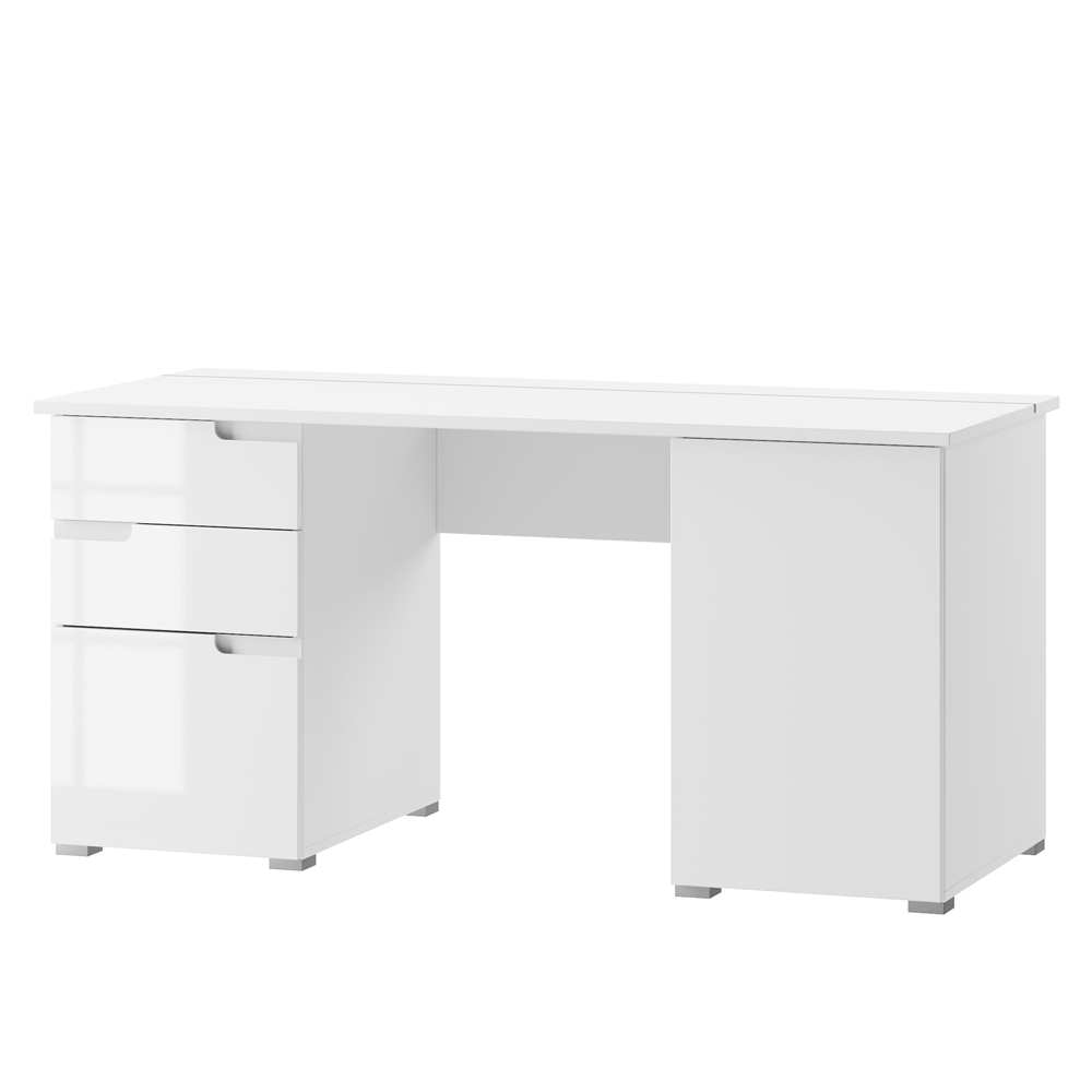 Biurko Magoner 158x67 cm dwudrzwiowe z dwiema szufladami białe - zdjęcie 1