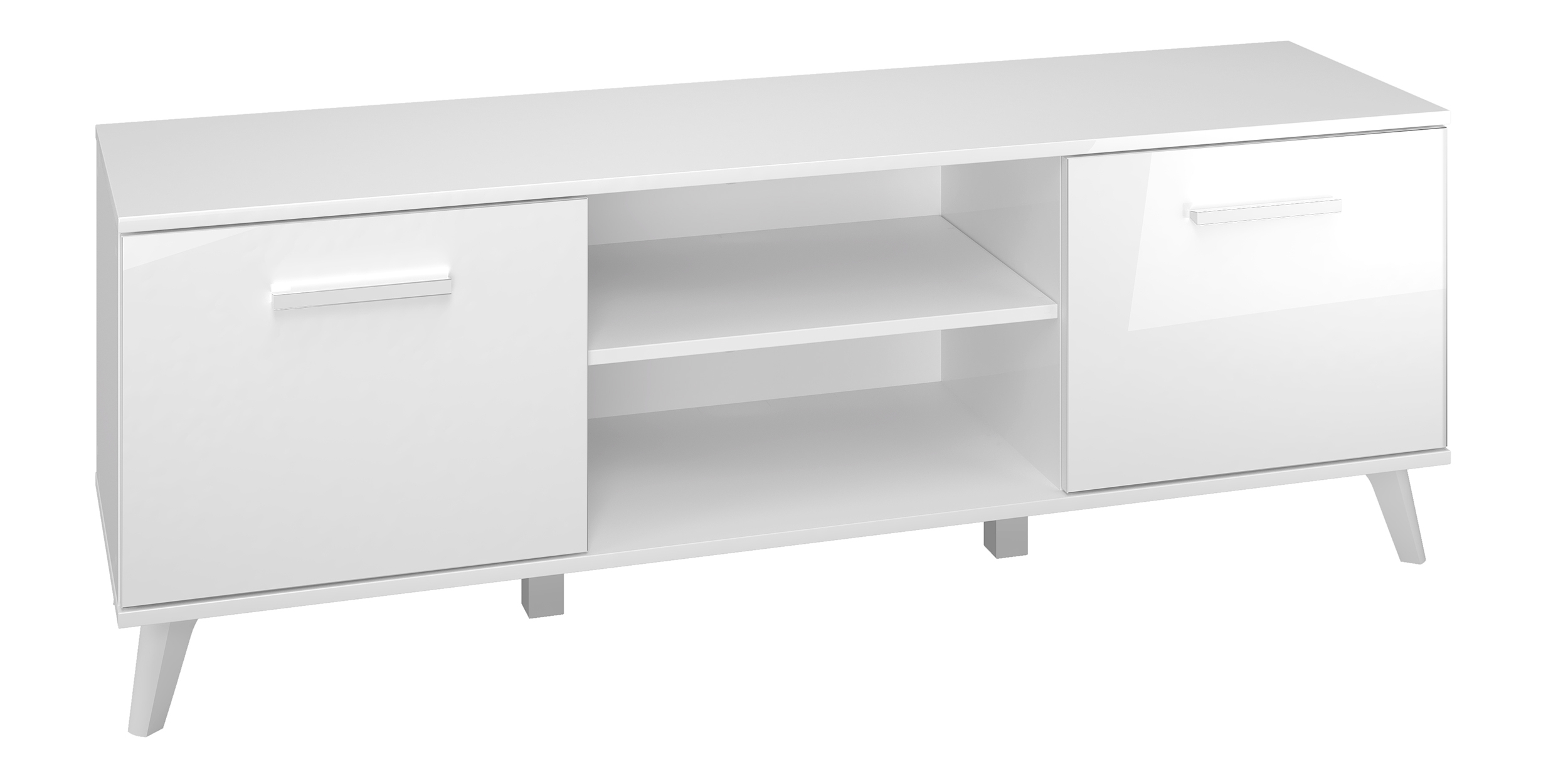 Szafka RTV Tumilssy 150 cm biała/biały połysk - zdjęcie 1