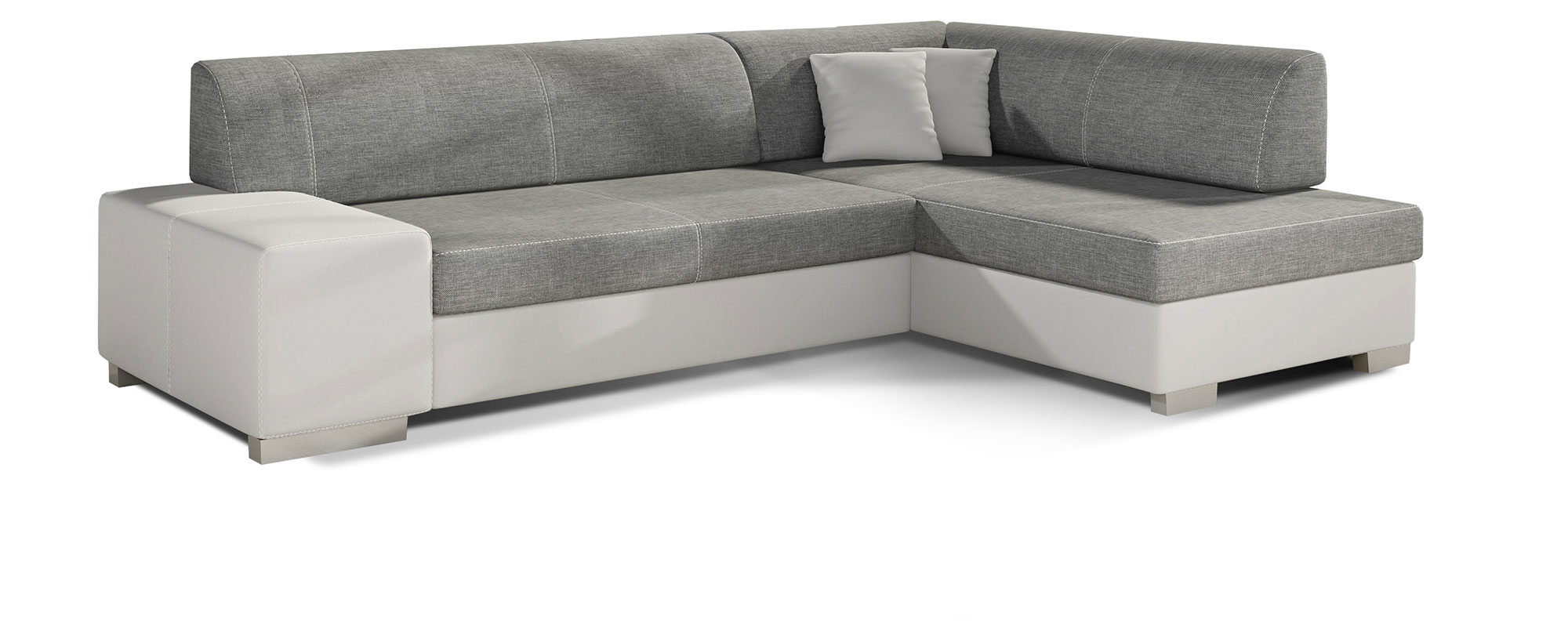 Narożnik z funkcją spania Vicato L-kształtny z pojemnikiem szary / biały plecionka / ekoskóra prawostronny - zdjęcie 1