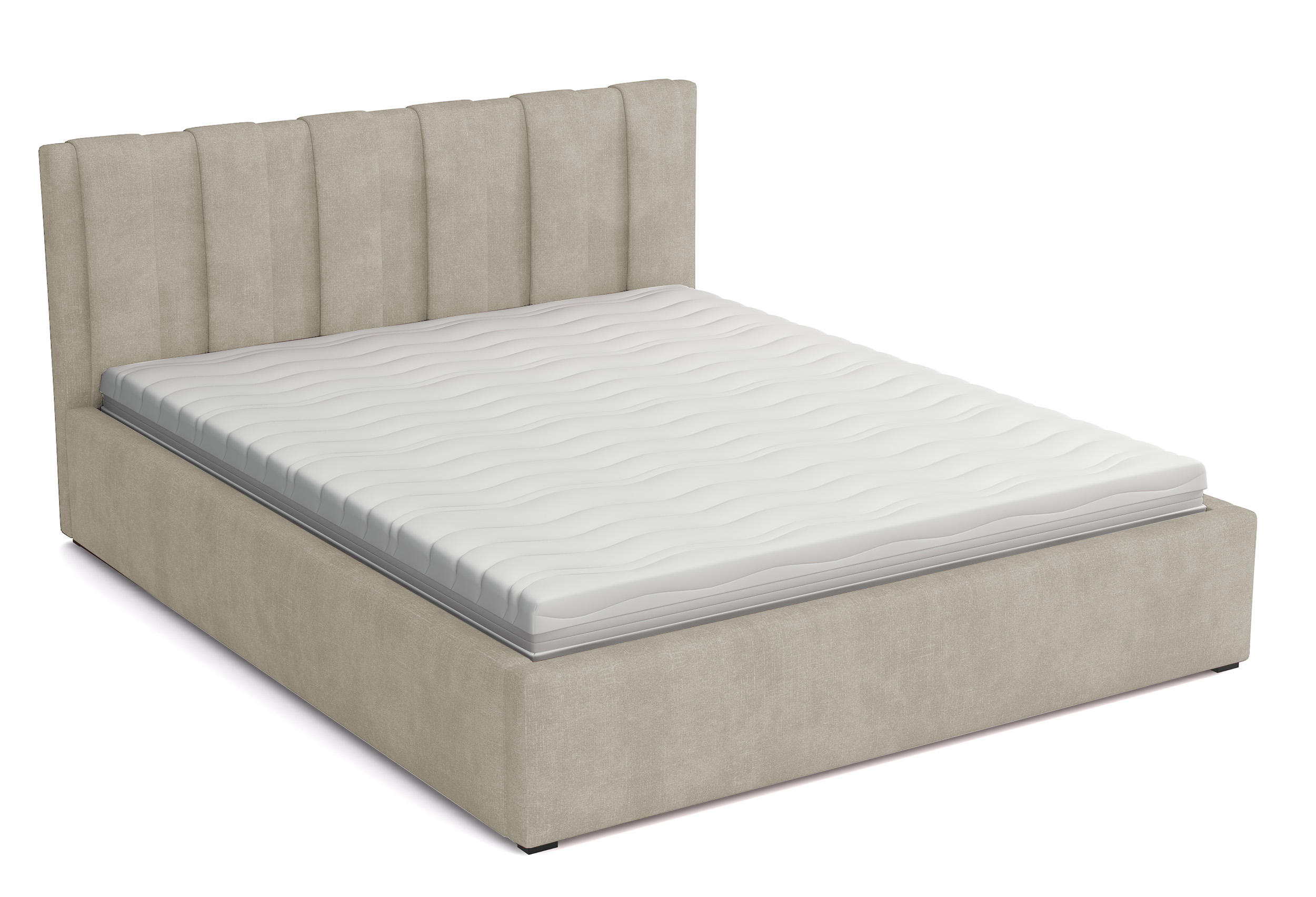 Łóżko tapicerowane 140x200 cm Walence z pojemnikiem stelaż metalowy beżowe welur hydrofobowy - zdjęcie 1